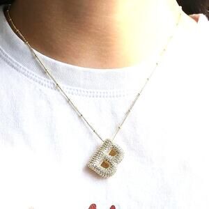 Rhinestone "B" Bubble Letter Necklace - Women's Initial Pendant Gold-Tone